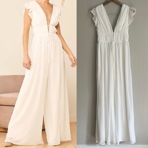 Our Love Song White Ruffled Wide-Leg Jumpsuit